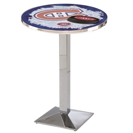 Holland Bar Stool Co 36" Chrome Montreal Canadiens Pub Table, 28" dia. Top L217C3628MonCan-D2